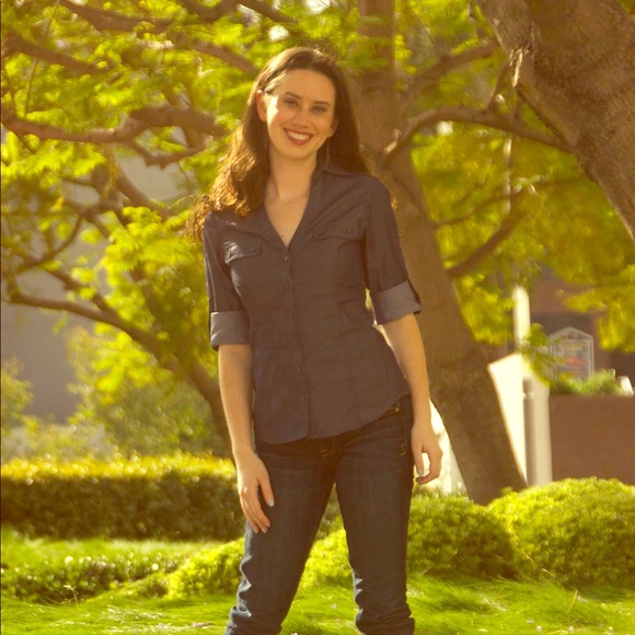 Express dark chambray shirt. - Picture 1 of 4